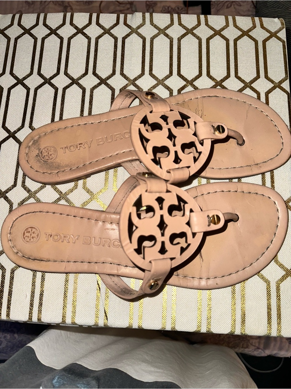 Tory Burch Pink Leather Logo Thong Sandals